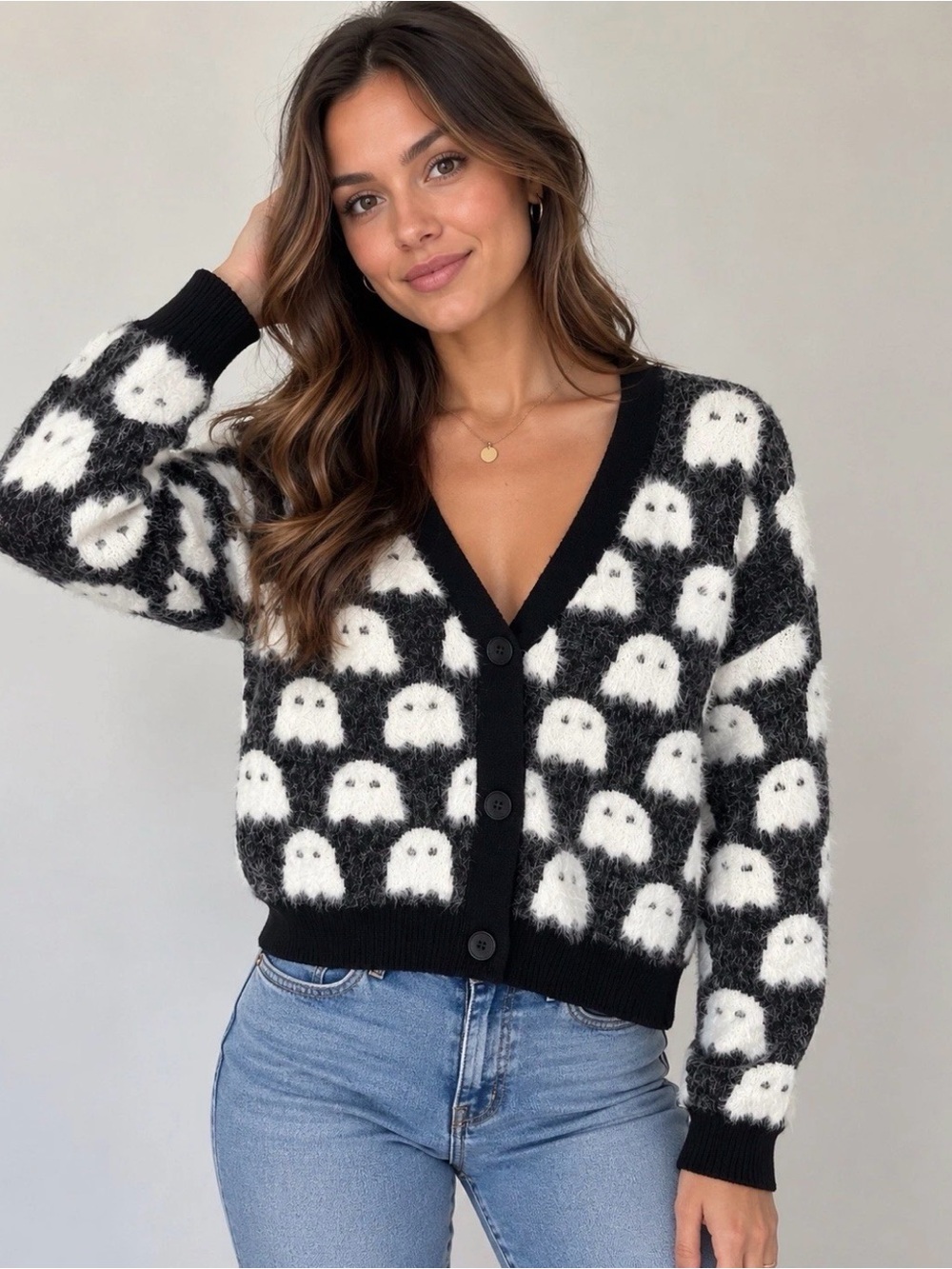 NWT Luna Ivy Ghost Eyelash Cardigan Small but VERY Oversized